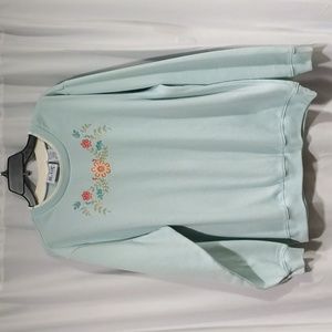 Vintage Baby Blue Floral Embroidered Grannycore Pullover Sweatshirt
